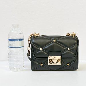 Michael Kors Serena Small MINI Flap Shoulder Crossbody Bag Quilted Leather Black